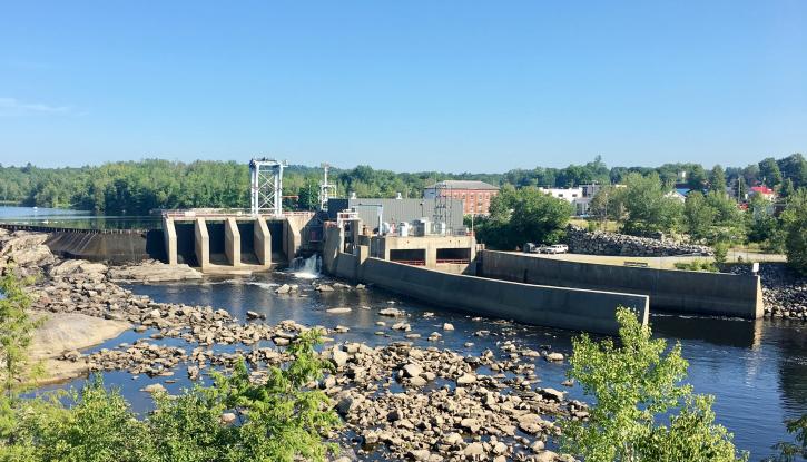 The Worumbo mill dam in Maine, where the family's five generations of building began